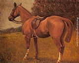 A Saddled Hunter in a Landscape by Sir Alfred James Munnings